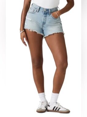 7 For All Mankind Distressed Denim Shorts Raw Hem Mid Rise Blue EUC
Description